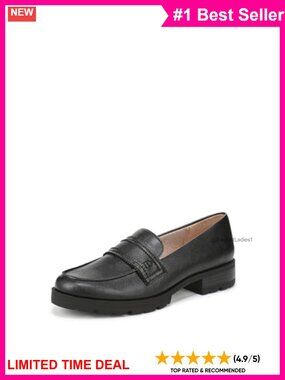 Faux Leather Block Heel Loafers Round Toe Slip-On Comfort